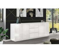 Dmora Credenza Jack, Madia da Cucina a 4 Ante e 3 cassetti, Buffet da Soggiorno, 100% Made in Italy, cm 220x41h86, Bianco Lucido, 12mm, Pannello melaminico 16mm