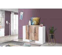 Dmora Credenza Jason, Madia da Cucina a 6 Ante, Buffet da Soggiorno, 100% Made in Italy, cm 130x45h100, Bianco Lucido e Acero