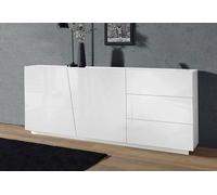 Dmora Credenza moderna a 2 ante e 3 cassetti, Made in Italy, Madia da cucina, Buffet di design da soggiorno, cm 180x43h86, colore Bianco lucido