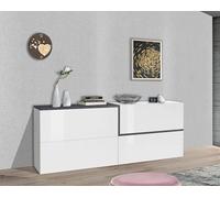 Dmora Credenza Livio, Madia da Cucina, Buffet da Soggiorno, 100% Made in Italy, cm 210x40h80, Bianco Lucido e Ardesia