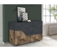 Dmora - Credenza Ludovico, Madia da cucina a 2 ante e 3 cassetti, Buffet da soggiorno, 100% Made in Italy, cm 141x43h86, Ardesia e Acero