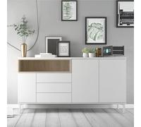 Dmora Credenza Madeleine, Buffet da Soggiorno, Madia da Salotto, Dispensa da Cucina, 176x48 h90 cm, Bianco e Quercia