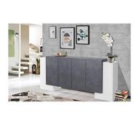 DMORA - Credenza Moderna A 6 Ante, Made In Italy, Madia Da Cucina, Buffet Di Design Da Soggiorno, Cm 210x45h85, Colore Bianco Lucido E Grigio Cenere