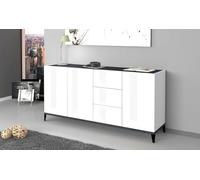 Dmora Credenza Paolo, Madia da Cucina 3 Ante e 3 cassetti, Buffet da Soggiorno, 100% Made in Italy, cm 160x40h82, Bianco Lucido e Ardesia