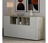 Dmora - Credenza Paterson, Madia da salotto, Buffet da soggiorno con scomparti, Mobile Porta TV, Armadio moderno a 3 ante, 150x41h76 cm, Bianco e Rovere