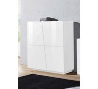Dmora Credenza moderna di design a 4 ante battenti, Made in Italy, Buffet da cucina, Madia con scaffali da cucina, cm 120x43h126, colore Bianco lucido