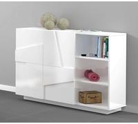 Dmora Mobile da ingresso a 2 ante e scaffali aperti, Made in Italy, Entratina moderna, Credenza per atrio, cm 121x38h86, colore Bianco lucido