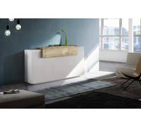 Dmora - Credenza Sirio, Madia da cucina a 3 ante, Buffet da soggiorno, 100% Made in Italy, cm 160x45h86, Bianco lucido e Acero