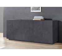 Dmora - Credenza Sven, Madia da cucina a 4 ante e 3 cassetti, Buffet da soggiorno, 100% Made in Italy, cm 220x43h86, Ardesia