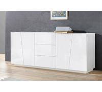 Dmora Credenza Sven, Madia da Cucina a 4 Ante e 3 cassetti, Buffet da Soggiorno, 100% Made in Italy, cm 220x43h86, Bianco Lucido