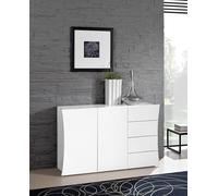 Dmora Bianco Credenza Moderna, Madia di Design a 2 Ante e 4 cassetti, Made in Italy, Mobile Porta TV, Buffet da Soggiorno, cm 124x40h82, Colore Lucido