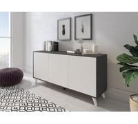 Dmora Credenza Weddell, Buffet da Soggiorno, Madia da Salotto, Dispensa da Cucina, 154x40h72 cm, Antracite, Pannello truciolare melaminico 16mm, Antacite e Bianco