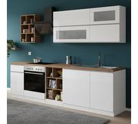 Dmora Cucina Completa Ronald Bianco Lucido Modulabile un Cassetto, 13 Ripiani Made in Italy