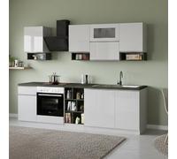 Dmora Cucina Completa Ronnie Bianco Lucido Modulabile un Cassetto, 19 Ripiani Made in Italy