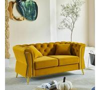 Dmora - Divano Fisso 2 posti Acre, Sofà Dritto, Divanetto per Salotto, Poltrona Matrimoniale, 162 x 83 h76 cm, Ocra e Oro