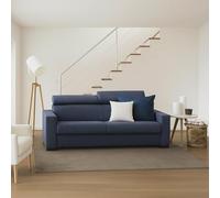 Dmora Divano Fisso 2 posti Monica, Sofà in Tessuto Imbottito, Poggiatesta Regolabili e Braccioli Standard, 100% Made in Italy, Cm 200x95h85, Blu