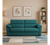 Dmora Divano Fisso 2 Posti Palmira 205x95x100h cm Azzurro Sfoderabile Idrorepellente, Lavabile Made in Italy