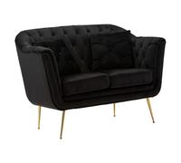 Dmora Divano Fisso 2 Posti Portbeg 130x83x91h cm Nero Effetto Velluto Trapuntato Braccioli, Cuscini Inclusi