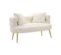 Dmora Divano Fisso 2 posti Roosevelt, Sofà Dritto, Divanetto per Salotto, Poltrona Matrimoniale, 133x68 h69 cm, Bianco e Oro