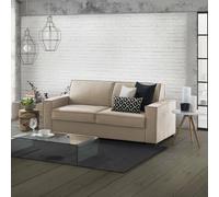 Talamo Italia Divano Fisso 3 posti Alba, Sofà Soggiorno in Tessuto, Braccioli Slim, 100% Made in Italy, Cm 200x95h90, Beige, Legno massello, Pannello truciolare 18mm, Poliestere