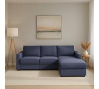 Dmora Divano Fisso con penisola Nami, Sofà ad Angolo con penisola Contenitore Destra, Braccioli Standard, 100% Made in Italy, Cm 280x95h90, Blu