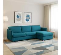 Dmora Divano Fisso con Penisola Ubalda 260x160 cm Azzurro Sfoderabile Reversibile, Idrorepellente Multiposizione Made in Italy