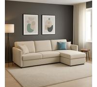 Dmora Divano Fisso con Penisola Ubalda 260x160 cm Beige Sfoderabile Reversibile, Idrorepellente Multiposizione Made in Italy