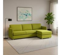 Dmora Divano Fisso con Penisola Ubalda 260x160 cm Verde Sfoderabile Reversibile, Idrorepellente Multiposizione Made in Italy