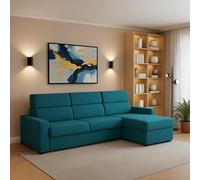 Dmora Divano Fisso con Penisola Valeriana 280x160 cm Azzurro Sfoderabile Reversibile, Idrorepellente Multiposizione Made in Italy