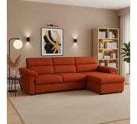 Dmora Divano Fisso con Penisola Vincenza 285x160 cm Arancione Sfoderabile Reversibile, Idrorepellente Multiposizione Made in Italy
