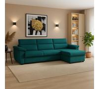 Dmora Divano Fisso con Penisola Vincenza 285x160 cm Azzurro Sfoderabile Reversibile, Idrorepellente Multiposizione Made in Italy