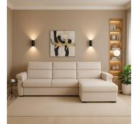 Dmora Divano Fisso con Penisola Vincenza 285x160 cm Beige Sfoderabile Reversibile, Idrorepellente Multiposizione Made in Italy