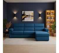 Dmora Divano Fisso con Penisola Vincenza 285x160 cm blu Sfoderabile Reversibile, Idrorepellente Multiposizione Made in Italy