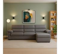 Dmora Divano Fisso con Penisola Vincenza 285x160 cm Grigio Sfoderabile Reversibile, Idrorepellente Multiposizione Made in Italy