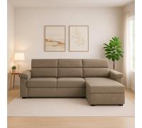 Dmora Divano Fisso con Penisola Vincenza 285x160 cm Grigio Tortora Sfoderabile Reversibile, Idrorepellente Multiposizione Made in Italy