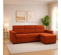 Dmora Divano Fisso con Penisola Zelinda 285x160 cm Arancione Sfoderabile Reversibile, Idrorepellente Multiposizione Made in Italy