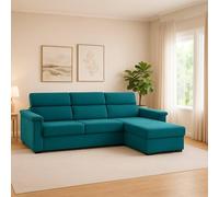 Dmora Divano Fisso con Penisola Zelinda 285x160 cm Azzurro Sfoderabile Reversibile, Idrorepellente Multiposizione Made in Italy
