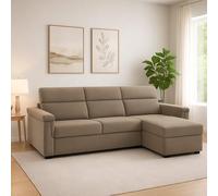 Dmora Divano Fisso con Penisola Zelinda 285x160 cm Grigio Tortora Sfoderabile Reversibile, Idrorepellente Multiposizione Made in Italy