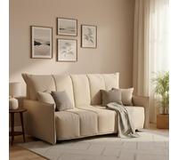 Dmora Divano Letto 2 posti Alissa, Sofà con Apertura a Carrello in Tessuto Imbottito, Braccioli Standard, 100% Made in Italy, Cm 150x90h85, Beige