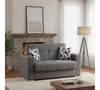 DMORA - Divano letto 2 posti Manuel, Divano contenitore lineare, Sofà da soggiorno in tessuto imbottito con apertura click-clack, 160x85h91 cm, Grigio