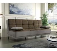 Talamo Italia Dmora Letto 3 posti Jordi, Divano in Tessuto Imbottito, Sofà da Soggiorno con Apertura Click-clack, 190x87h97 cm, Grigio E Marrone, Pannello melaminico