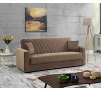 Talamo Italia Dmora - Divano Letto 3 posti Jorge, Divano Contenitore lineare con 2 Cuscini, Sofà da Soggiorno in Tessuto con Apertura Click-clack, 214x81xh89 cm, Beige