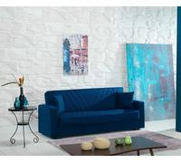 Talamo Italia Dmora - Divano Letto 3 posti Jorge, Divano Contenitore lineare con 2 Cuscini, Sofà da Soggiorno in Tessuto con Apertura Click-clack, 214x81xh89 cm, Blu