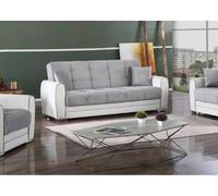 Dmora - Divano Letto 3 posti Luis, Divano Contenitore in Ecopelle e Tessuto, Sofà da Soggiorno con Apertura Click-clack, 220x84h91 cm, Bianco e Grigio