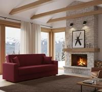 Dmora - Divano Letto 3 posti Pinto, Divano Letto Contenitore lineare, Sofà da Soggiorno in Tessuto Imbottito con Apertura Click-clack, 212x80h87 cm, Rosso