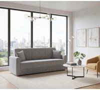 Dmora - Divano letto 3 posti Pinto, Divano letto contenitore lineare, Sofà da soggiorno in tessuto imbottito con apertura click-clack, 212x80h87 cm, Grigio