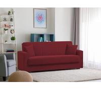 Dmora - Divano letto 3 posti Pinto, Divano letto contenitore lineare, Sofà da soggiorno in tessuto imbottito con apertura click-clack, 212x80h87 cm, Rosso