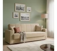 Dmora - Divano letto 3 posti Pinto, Divano letto contenitore lineare, Sofà da soggiorno in tessuto imbottito con apertura click-clack, 212x80h87 cm, Blu