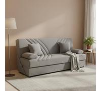 Dmora - Divano letto 3 posti Ramon, Divano contenitore 2 cuscini inclusi, Sofà da soggiorno in tessuto con apertura click-clack, 181x81h88 cm, Grigio