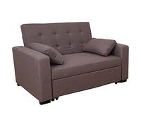 Dmora Divano letto a 2 posti, in tessuto imbottito, con 2 cuscini contenitore, trasformabile in letto matrimoniale, Made in Italy, cm 146x93xh88, colore Tortora